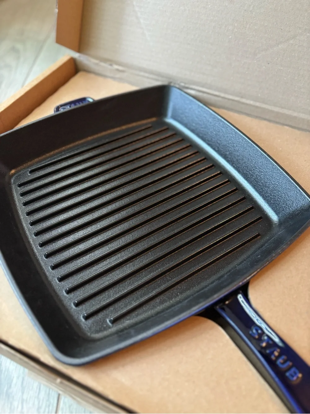 Staub Enameled Cast Iron 12 Inch Square Grill Pan Dark Blue Navy NIB France